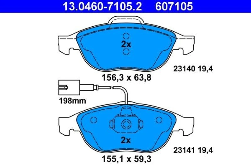 Image of ATE 13.0460-7105.2 Brake pad set incl. wear warning contact Brake Pad Set,disc brake (402)