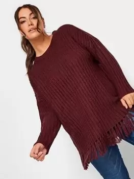 Image of Yours Fringed Jumper Berry, Purple, Size 22-24, Women