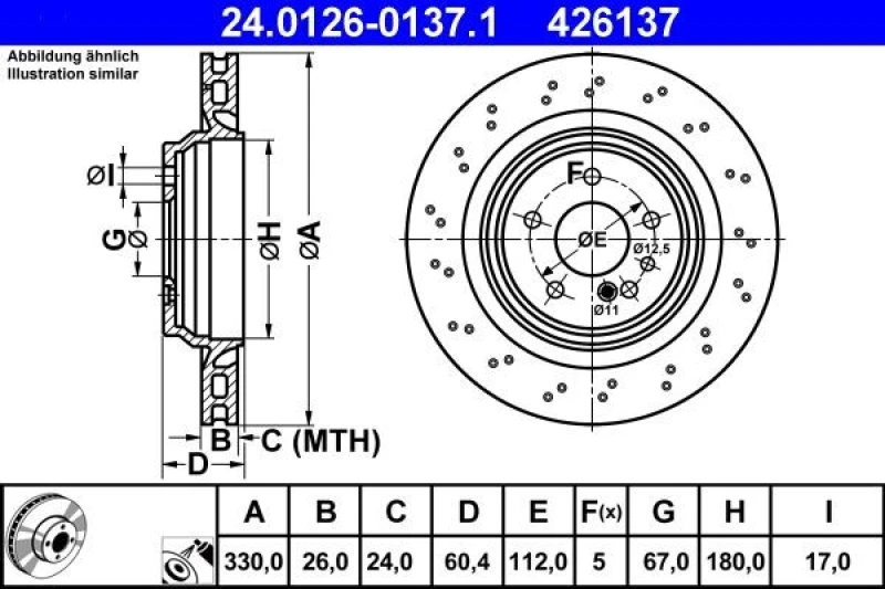 Image of ATE 24.0126-0137.1 Brake disc perforated/vented, Coated, Alloyed/High-carbon Brake Disc (82)