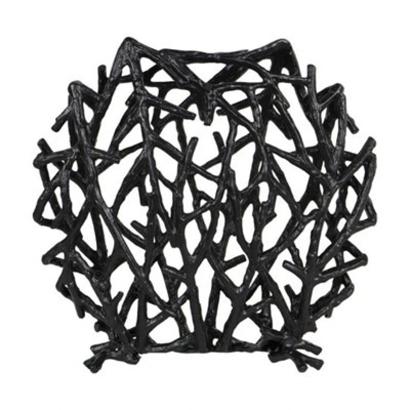 Image of Buttercup Farm Twig Sculpture Disc Vase - Aluminium - L9 X W34 X H31cm - Raw Black