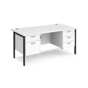Image of Office Desk Rectangular Desk 1600mm With Double Pedestal White Top With Black Frame 800mm Depth Maestro 25 MH16P23KWH