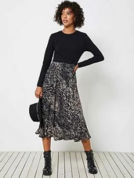 Image of Mint Velvet Faye Animal Print Jersey Mix Dress - Neutral