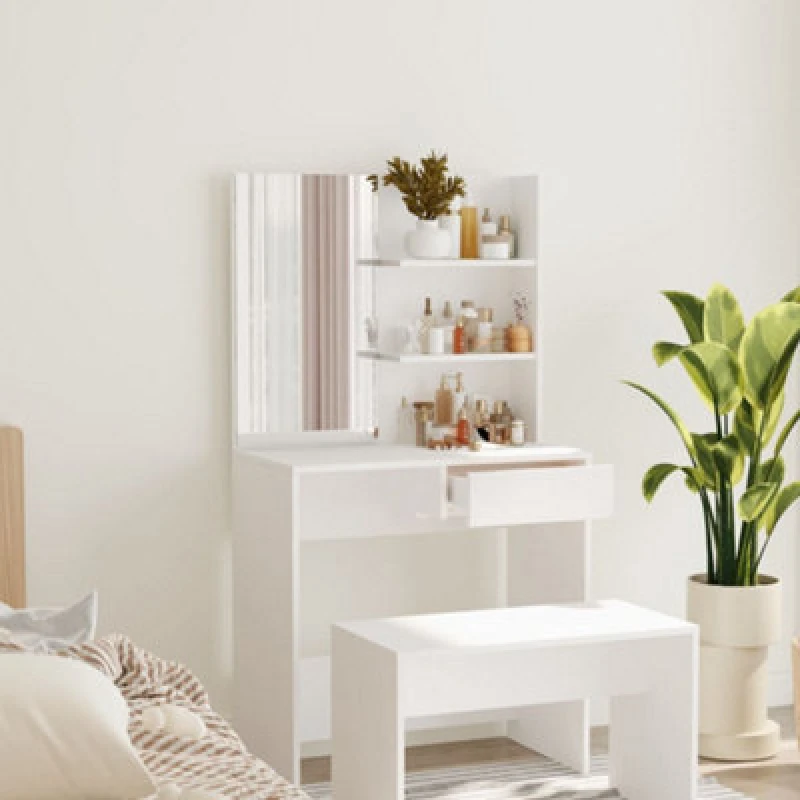 Image of Vidaxl Dressing Table With Mirror White 74.5X40X141 Cm, White 802804