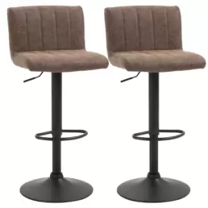 Image of Homcom Barstools Set Of 2 Adjustable Height Bar Chairs With Footrest Brown