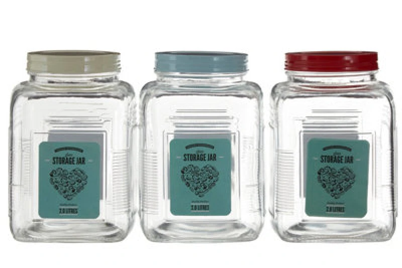 Image of Premier Housewares luca Luca Assorted Square Clear Glass Large Storage Jar Multi