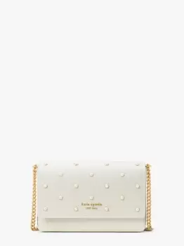 Image of Kate Spade Morgan Pearl Embellished Saffiano Leather Flap Chain Wallet, Halo White, One Size