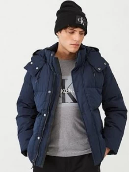 Image of Calvin Klein Mid Length Mock Down Jacket - Navy Blue
