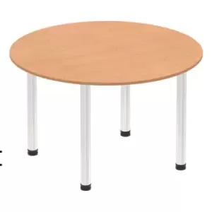 Image of Impulse 1200mm Round Table Oak Top Chrome Post Leg