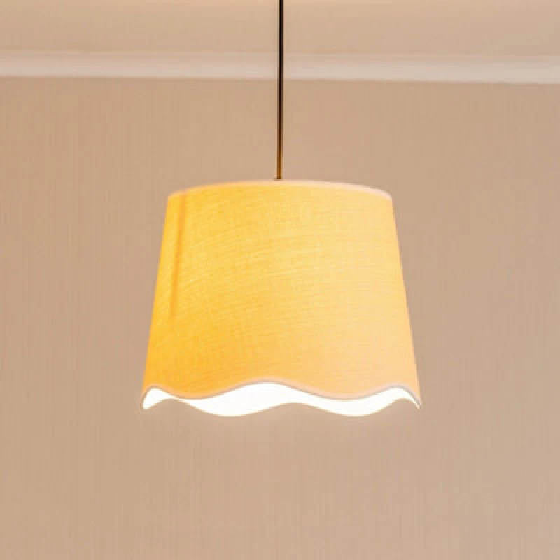Image of ValueLights Dutton Natural Fabric Scallop Edge Large Lamp Shade with LED Bulb White