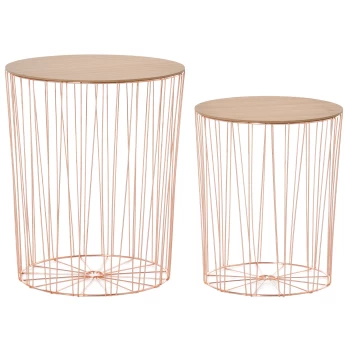 Image of HOMCOM Modern Style 2 Pack Bedside Table W/ Storage Sofa End Side Night Stand Bedroom Living Room - Rose Gold Color Base AOSOM UK