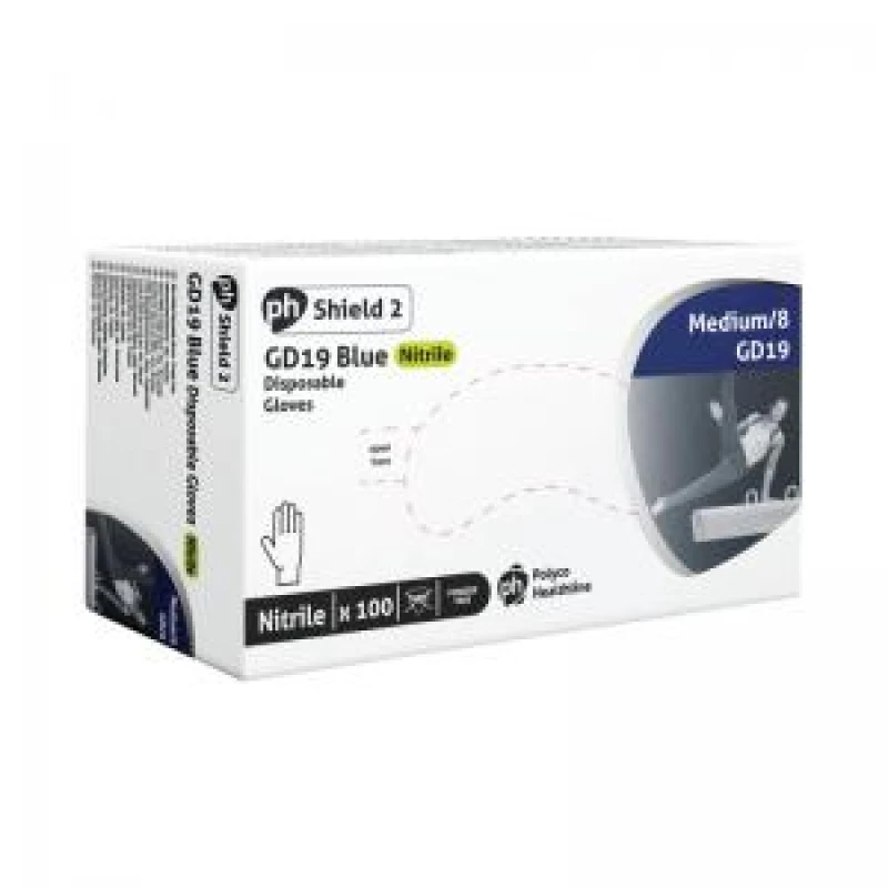 Image of Shield Powder-Free Nitrile Gloves Blue M (100 Pack) GD19-M