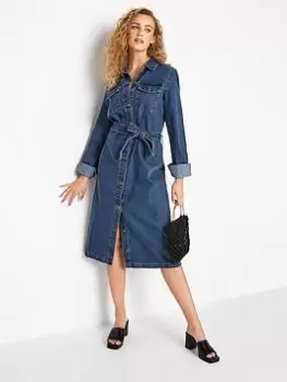 Image of Long Tall Sally Denim Shirt Dress, Blue, Size 10, Women