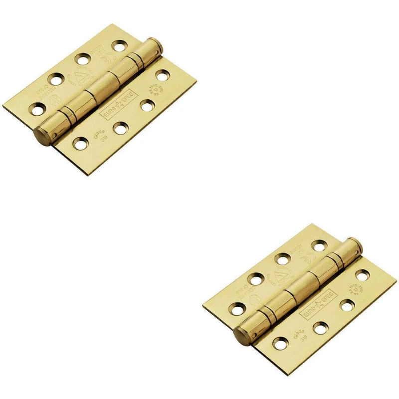 Image of Loops 2x PAIR 102 x 76 x 3mm Ball Bearing Hinge Stainless Brass Interior Door Metallics