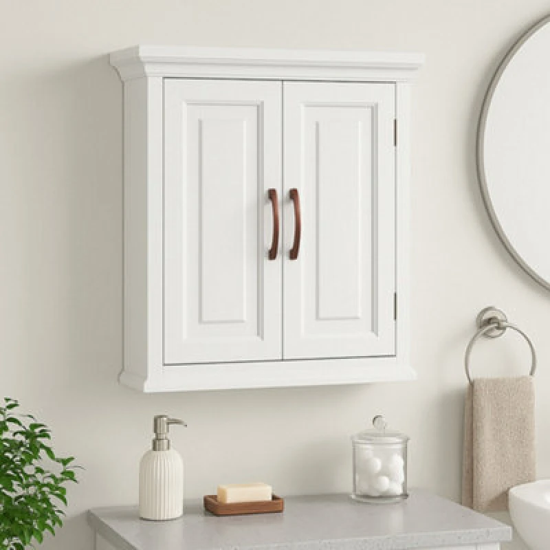 Image of Teamson Home Wall-Mounted Bathroom Cabinet With Adjustable Shelves, White/bronze