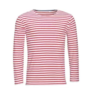 image of SOLS Mens Marine Long Sleeve Stripe T-Shirt (L) (White/Red)