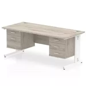 image of Impulse 1800 Rectangle White Cable Managed Leg Desk Grey Oak 1 x 2