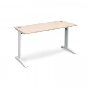 image of TR10 Straight Desk 1400mm x 600mm - White Frame maple Top