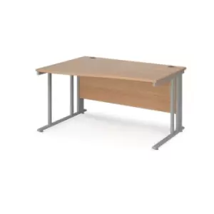Image of Office Desk Left Hand Wave Desk 1400mm Beech Top With Silver Frame Maestro 25 MCM14WLSB