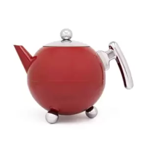 Image of Bredemeijer Teapot Double Wall Bella Ronde Design 1.2L In Red Chrome With Chrome Fittings