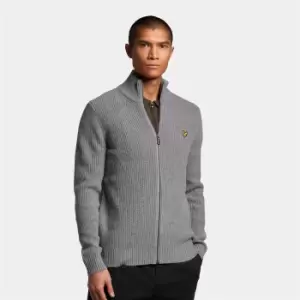 Image of Knitted RIB Zip Through Cardigan - Mid Grey Marl - M