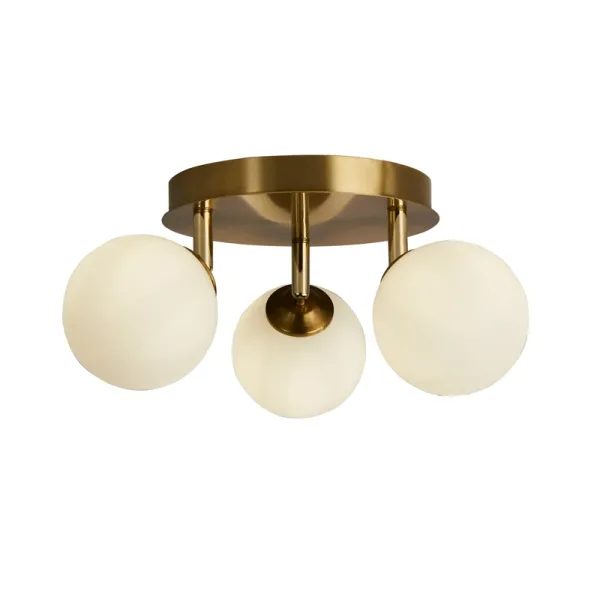 image of Searchlight Crosby Glass Flush Ceiling Light - Gold