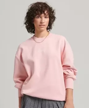 Image of Superdry Womens Heritage Oversized Embroidered Crew Sweatshirt Pink / Coral Blush - Size: XS/S