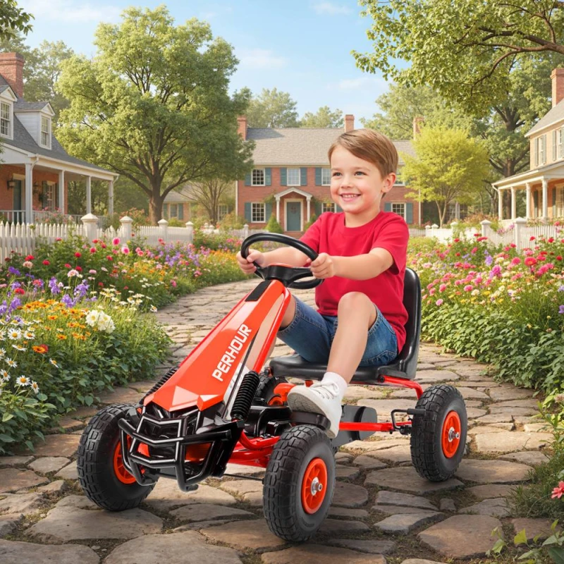 Image of AIYAPLAY Kids Pedal Go Kart with Adjustable Seat, EVA Tyres in Red Red Unisex