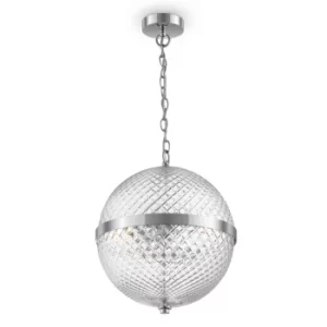 image of Classic Yonkers 2 Light Chrome Pendant Ceiling Light Glass Shade