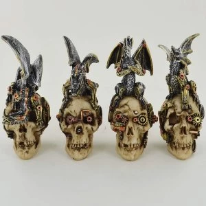 Image of Steampunk Mechanical Skulls with Dragons (Set of 4)