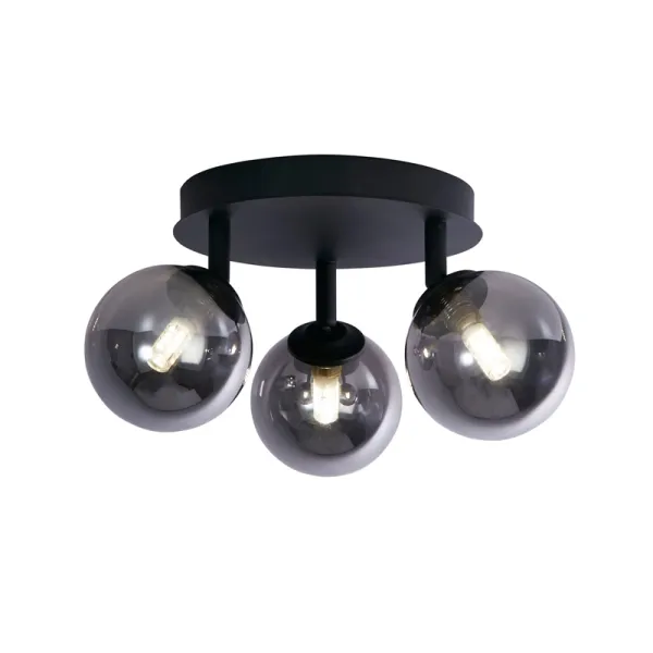 Image of Searchlight Crosby Glass Flush Ceiling Light - Smoked