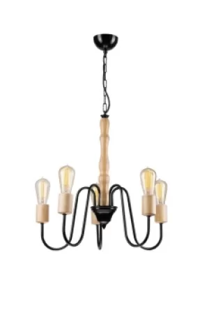 Image of Norah Industrial Multi Arm Pendant Ceiling Light Black, 5x E27