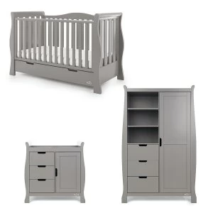 image of Obaby Stamford Luxe Sleigh 3 Piece Room Set Taupe Grey