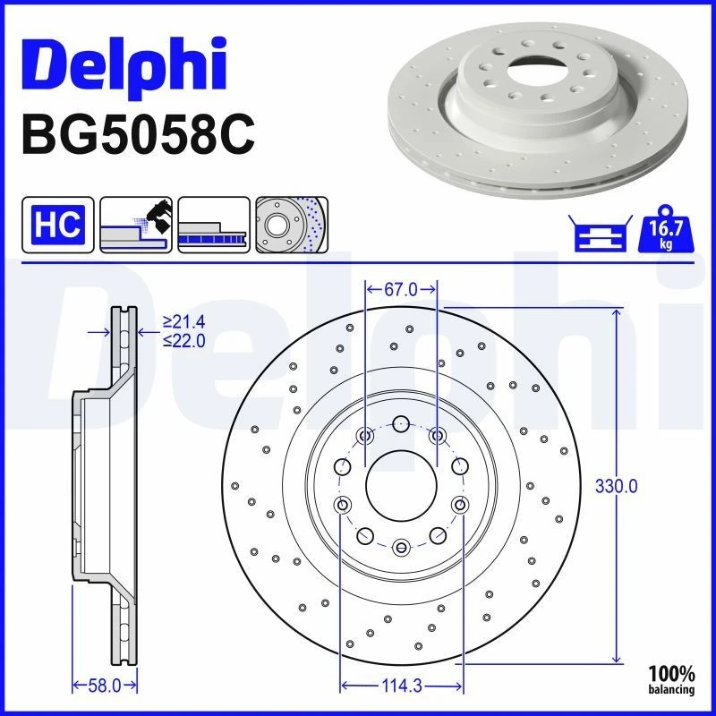 Image of DELPHI Brake disc DELPHI BG5058C