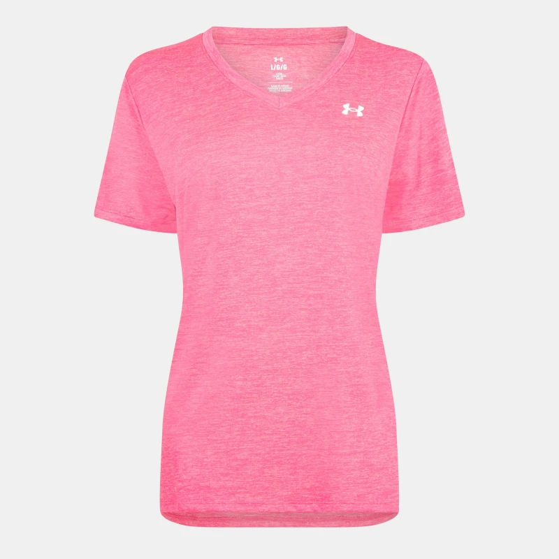 Image of Under Armour Armour Tech Twist V-Neck Short Sleeve Womens Short Sleeve Performance T-Shirts 8 (XS) Pink 34322306310