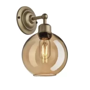 image of Industville Orlando Tinted Glass Globe Amber Wall Light / 7" Pewter Holder