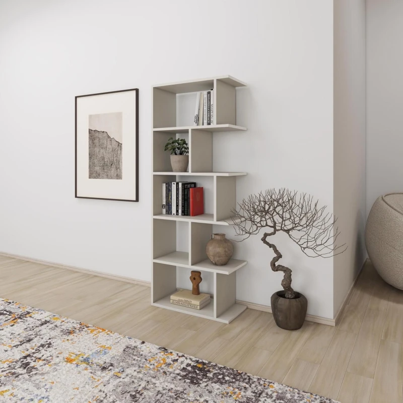 Image of FWStyle FWStyle 5 Tier Modern Open Plan Bookcase Shelving Unit in Beige Beige One Size Unisex 8683628019849