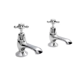 image of Hudson Reed White Topaz With Crosshead & Domed Collar Bath Taps - Chrome / White