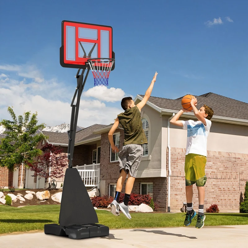 Image of SPORTNOW 2.45-3.05m Portable Basketball Hoop and Stand with Wheels - Red - Red TJ Hughes 5063603598843