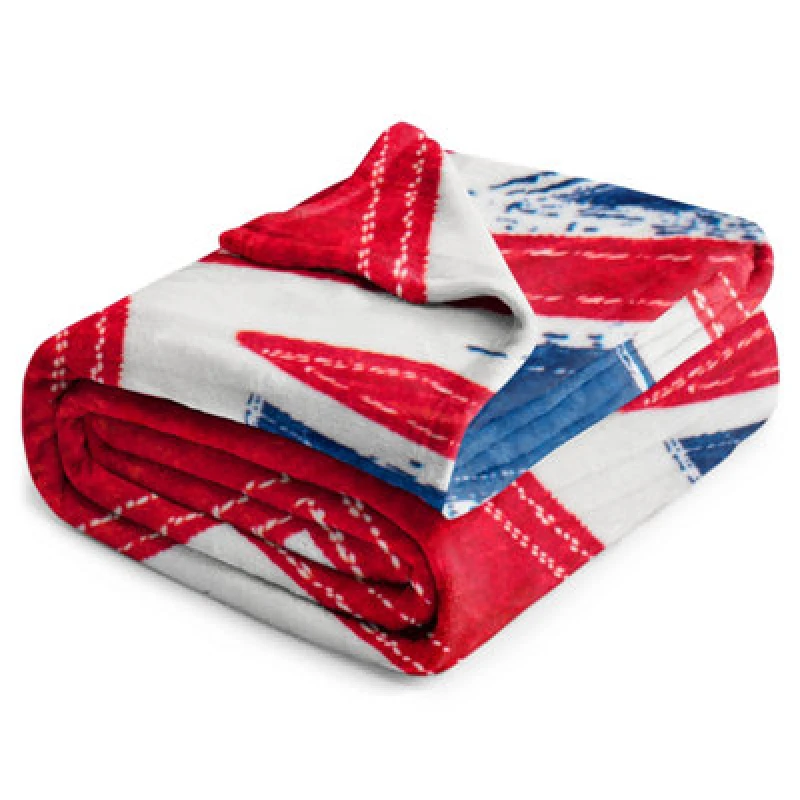 Image of Velosso Supersnug Thermal Warm Fleece Throw Blanket In Vibrant Union Jack Style, Ideal For Bed Or Couch, 127Cm X 152Cm - Red And Blue