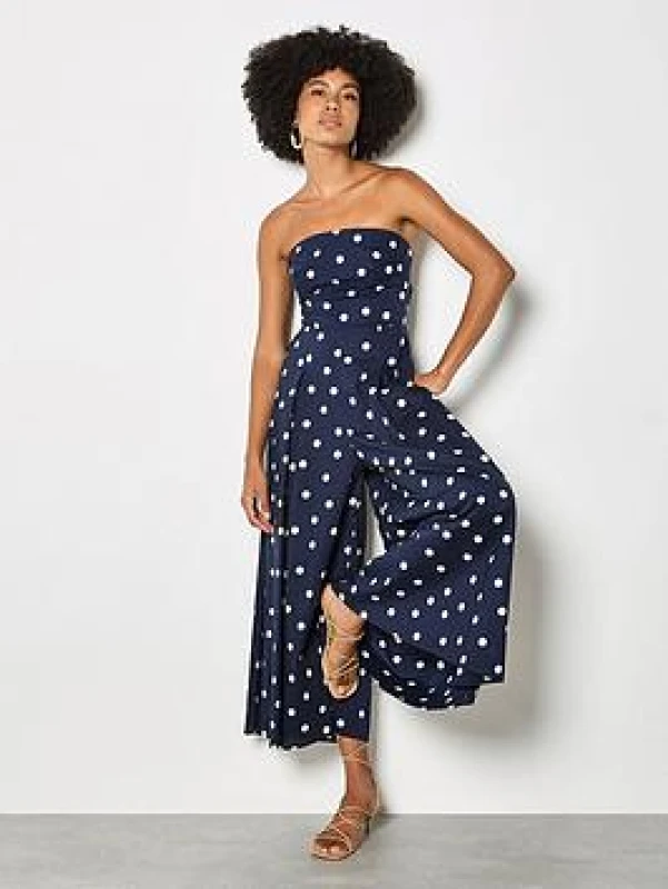 Image of Apricot Bardo Polka Dot Jumpsuit Blue WXUDJ Female L,S,XL,XXL
