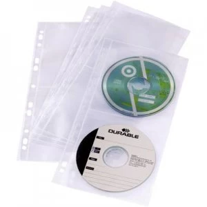 Image of Durable 4x CD/DVD punched pocket 4 CDs/DVDs/Blurays Polypropylene Transparent 5 pcs 528219