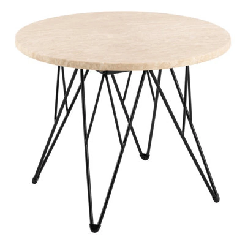 Image of Furniture To Go Prunus Round Side Table In Matt Beige And Black Coated Steel Base 55X41.4Cm