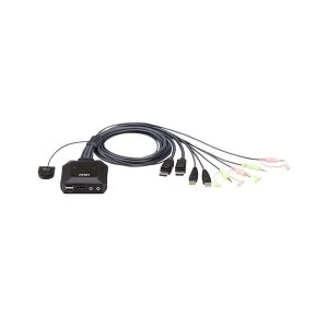 image of Aten 2-Port USB DisplayPort Cable KVM Switch with Remote Port Selector