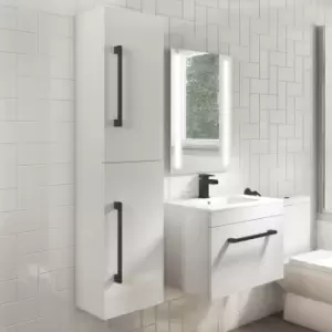 Image of 350mm White Wall Hung Tall Bathroom Cabinet with Black Handles - Ashford