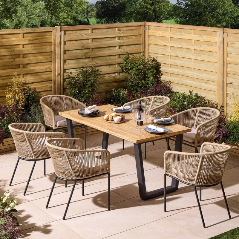 Image of Rowlinson Oslo 6 Seat Dining Set - 160cm Table, Brown OSLSET6160