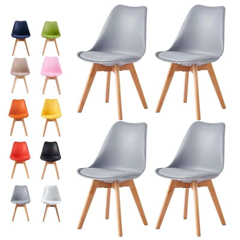 Image of MCC DIRECT Set of 4 Dining Chairs Designer Side Chairs Wooden Home Office Commercial eva grey EA0402