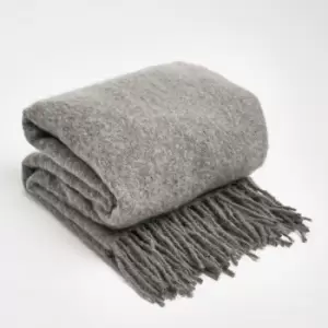 Image of Highams Teased Wool Soft Knit Tassel Fleece Blanket Throw Silver 125 X 150Cm
