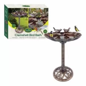 image of Gardenkraft Clam Shell Outdoor Bird Bath With Stones - Brown