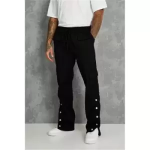 Image of I Saw It First Popper Hem Cargo Denim Jeans - Black