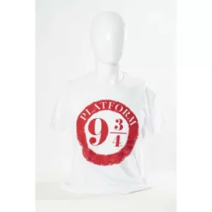 Image of White Platform 9&3 Quarters Raised Print Harry Potter Unisex T-Shirt Small